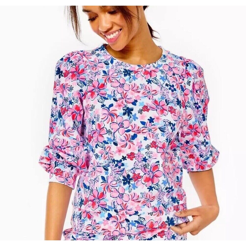 Lilly Pulitzer Corden Floral Terry Sweatshirt Resort White-Party Like A Lobstar